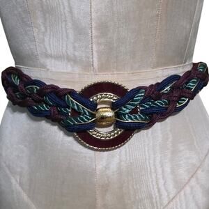 Vintage 80s Black‎ and Burgandy/Blue Braided Rope Chord Belt 
M/L